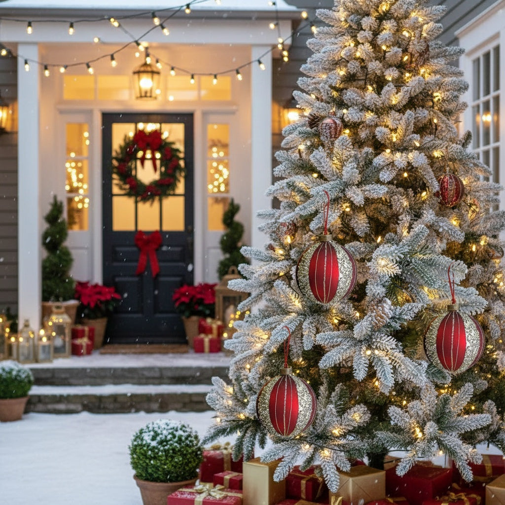 4PCS Set 4.7in Christmas Glass Ball Ornaments Tree Hanging Holiday Decor Party Supplies