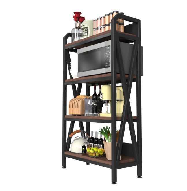 56.30'' Bakers Rack 4-Level Storage Shelves Metal And Wooden Kitchen Shelves, Kitchen Organizers And Storage, For Garage, Pantry, Bathroom, Closet ,33.50'' Length