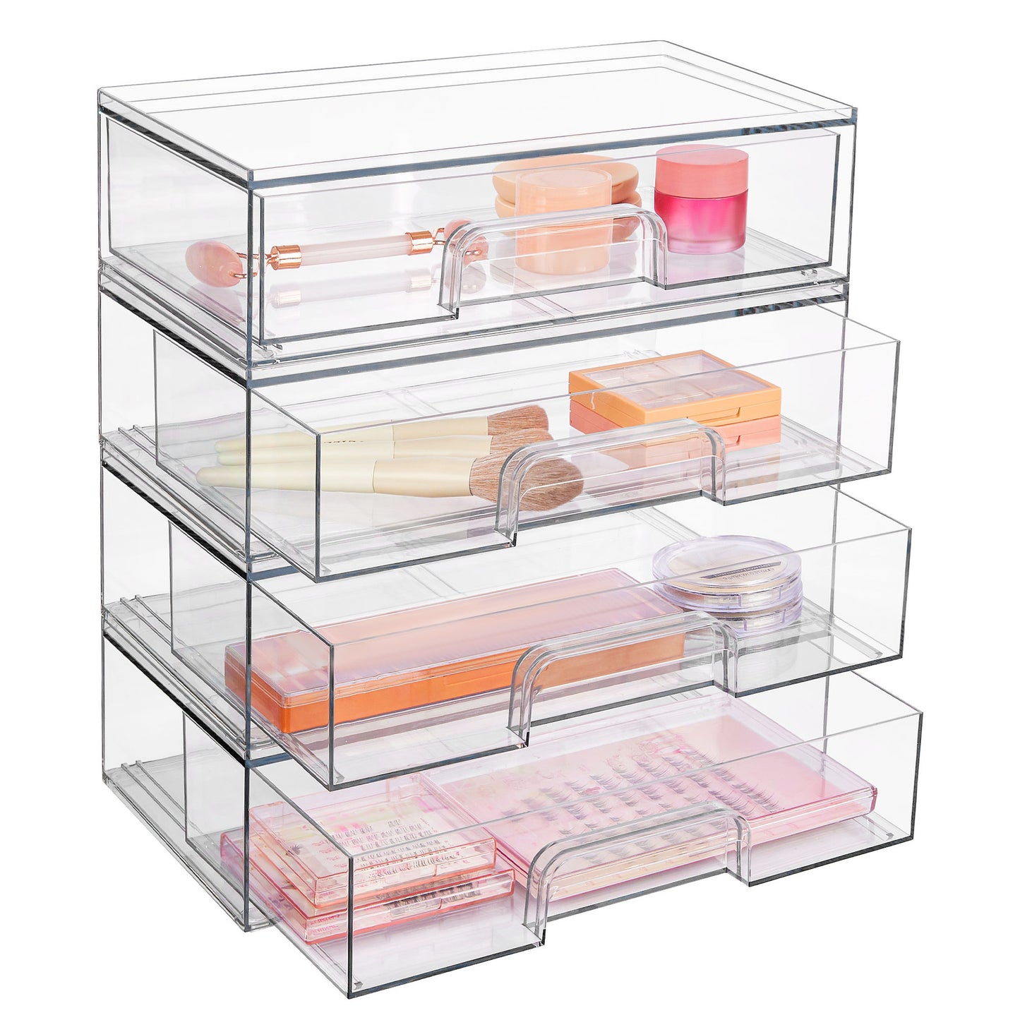 12.1in 30.7cm W Clear Stackable Storage Drawers,2 Pack Acrylic Plastic Organizers Bins For Makeup Palettes, Cosmetics, And Beauty Supplies,Ideal For Vanity, Bathroom,Cabinet,Desk Organization