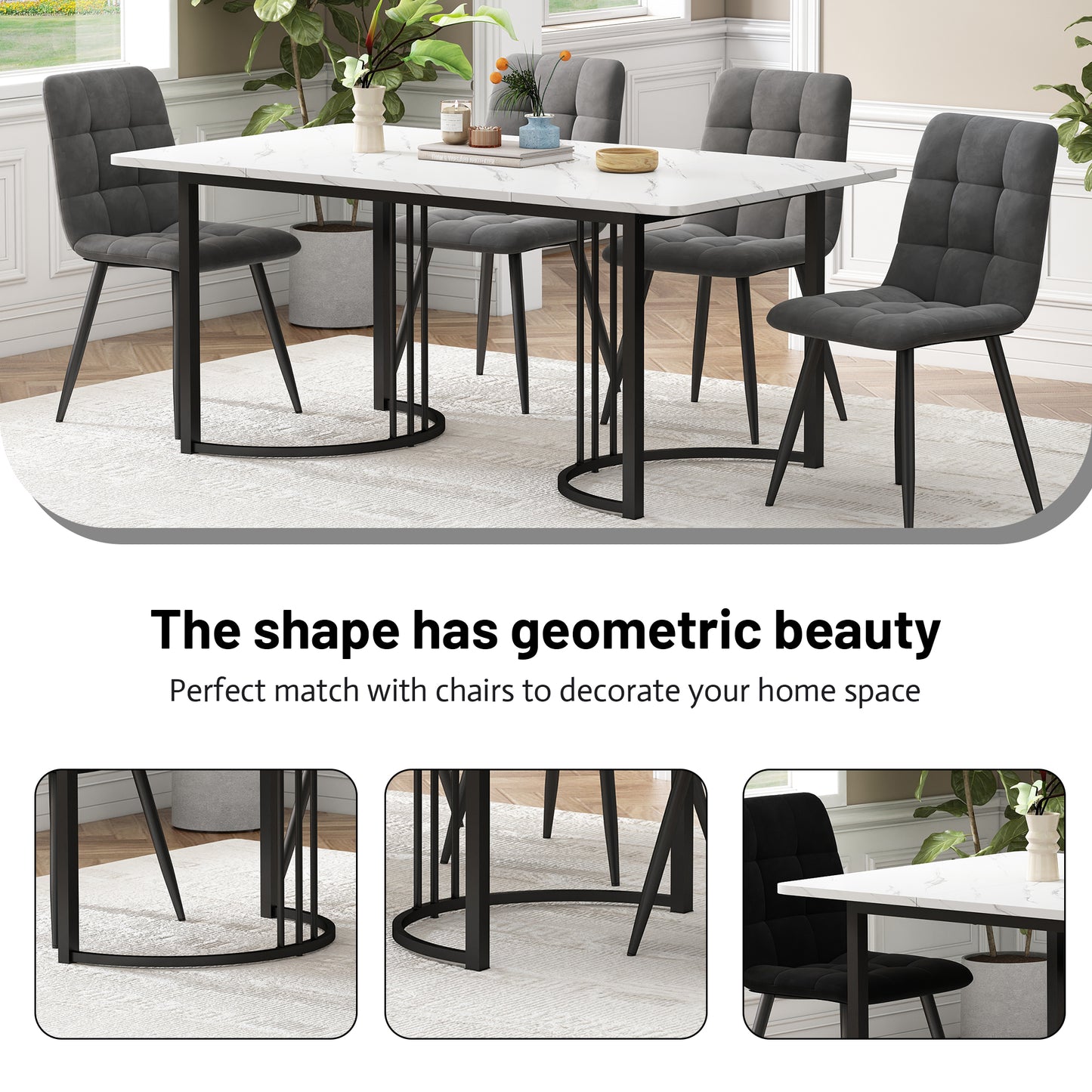 140 X 80cm Dining Table, 1-pcs Modern Kitchen Table, Metal Frame Rectangular Dining Table In Modern Marble Pattern Kitchen Table With Adjustable Feet For Dining Room Living Room, White Black