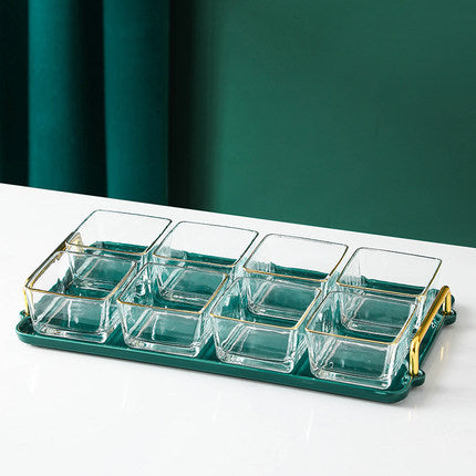 Light Luxury Glass Fruit Plate Dried Fruit Grid Plate Home Living Room Fruit Platter