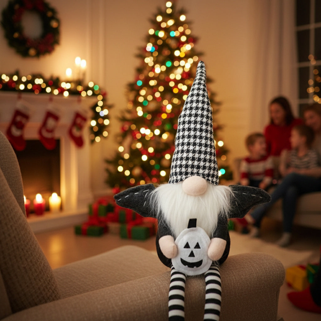 2PCS Set Christmas Gnome Decorations 4.3x3.5x23.5in Festive Sitting Gnomes With Wings & Stylish Plaid Hats, Perfect For Unique Seasonal Decor