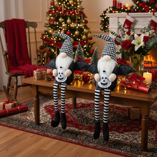 2PCS Set Christmas Gnome Decorations 4.3x3.5x23.5in Festive Sitting Gnomes With Wings & Stylish Plaid Hats, Perfect For Unique Seasonal Decor