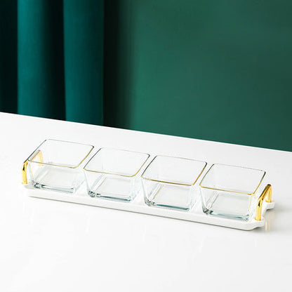 Light Luxury Glass Fruit Plate Dried Fruit Grid Plate Home Living Room Fruit Platter