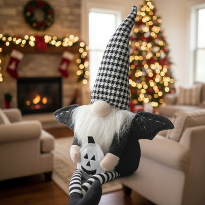 2PCS Set Christmas Gnome Decorations 4.3x3.5x23.5in Festive Sitting Gnomes With Wings & Stylish Plaid Hats, Perfect For Unique Seasonal Decor