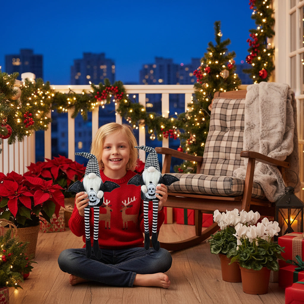 2PCS Set Christmas Gnome Decorations 4.3x3.5x23.5in Festive Sitting Gnomes With Wings & Stylish Plaid Hats, Perfect For Unique Seasonal Decor