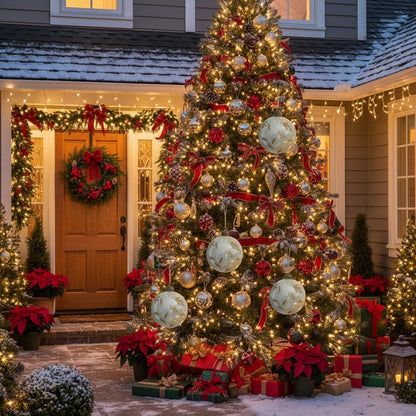 6PCS Set 3.9in Christmas Glass Ball Ornaments Holiday Tree Hanging Decor Home Party Baubles