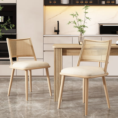 Set Of 6, PU Seat, Rattan Backrest, Bamboo Kitchen Chair With Imitation Rattan Backrest And Retro Side Armchair, Suitable For Home, Restaurant, Living Room, Cafe,beige