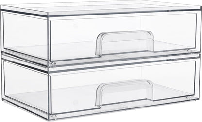 12.1in 30.7cm W Clear Stackable Storage Drawers,2 Pack Acrylic Plastic Organizers Bins For Makeup Palettes, Cosmetics, And Beauty Supplies,Ideal For Vanity, Bathroom,Cabinet,Desk Organization