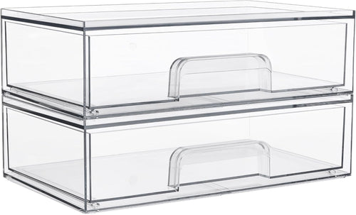 12.1in 30.7cm W Clear Stackable Storage Drawers,2 Pack Acrylic Plastic Organizers Bins For Makeup Palettes, Cosmetics, And Beauty Supplies,Ideal For Vanity, Bathroom,Cabinet,Desk Organization
