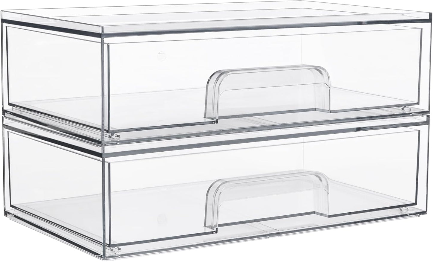 12.1in 30.7cm W Clear Stackable Storage Drawers,2 Pack Acrylic Plastic Organizers Bins For Makeup Palettes, Cosmetics, And Beauty Supplies,Ideal For Vanity, Bathroom,Cabinet,Desk Organization