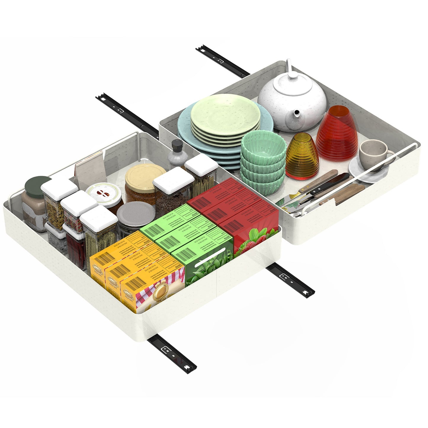 2Pcs Pull Out Cabinet Organizers Sliding Shelf Spice Rack Carbon Steel Roll Out Drawers Fixed With Adhesive Nano Film With Handle 55LBS Max Load