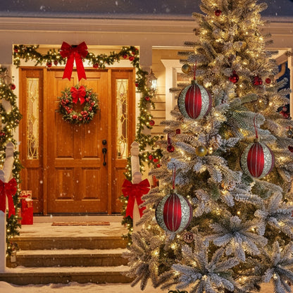 4PCS Set 4.7in Christmas Glass Ball Ornaments Tree Hanging Holiday Decor Party Supplies