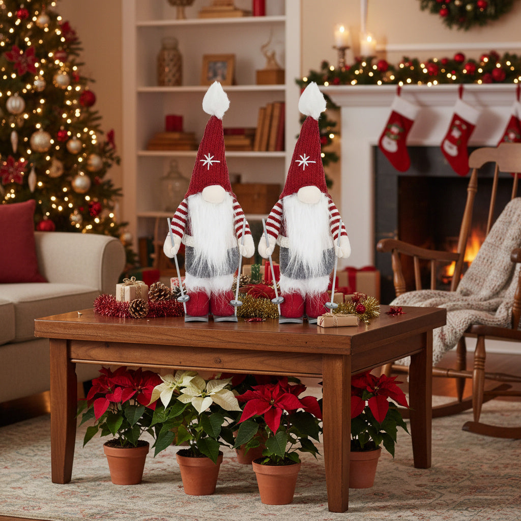 2PCS Set Christmas Gnome Decorations 5.9x4.5x15in Adorable Holiday Tabletop Ornaments Perfect For Party Gifts & Home Display