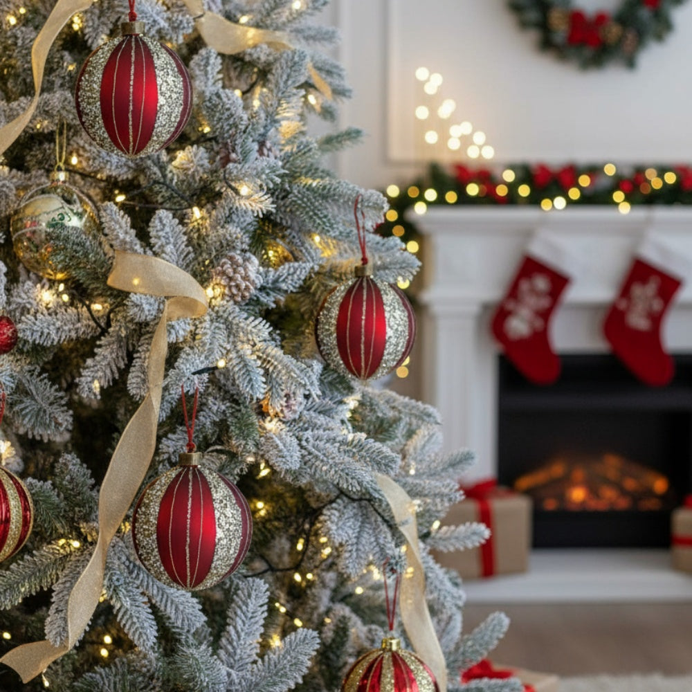 4PCS Set 4.7in Christmas Glass Ball Ornaments Tree Hanging Holiday Decor Party Supplies