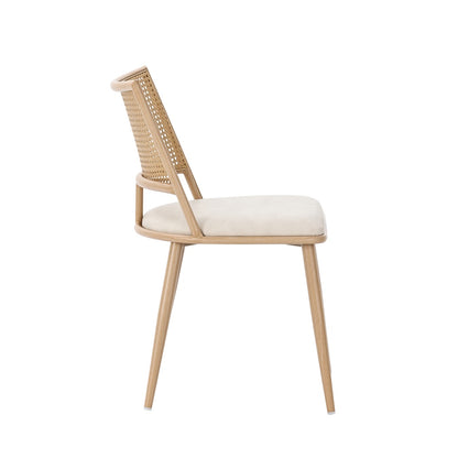 Set Of 6, PU Seat, Rattan Backrest, Bamboo Kitchen Chair With Imitation Rattan Backrest And Retro Side Armchair, Suitable For Home, Restaurant, Living Room, Cafe,beige