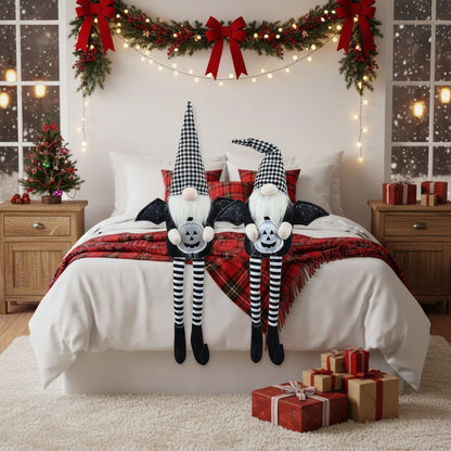 2PCS Set Christmas Gnome Decorations 4.3x3.5x23.5in Festive Sitting Gnomes With Wings & Stylish Plaid Hats, Perfect For Unique Seasonal Decor