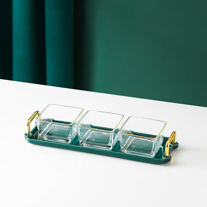 Light Luxury Glass Fruit Plate Dried Fruit Grid Plate Home Living Room Fruit Platter