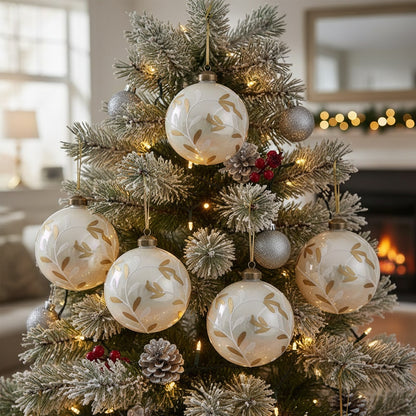 6PCS Set 3.9in Christmas Glass Ball Ornaments Holiday Tree Hanging Decor Home Party Baubles