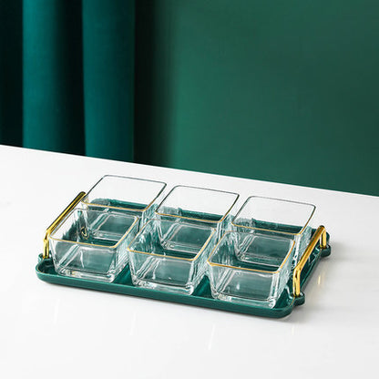 Light Luxury Glass Fruit Plate Dried Fruit Grid Plate Home Living Room Fruit Platter