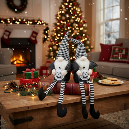 2PCS Set Christmas Gnome Decorations 4.3x3.5x23.5in Festive Sitting Gnomes With Wings & Stylish Plaid Hats, Perfect For Unique Seasonal Decor