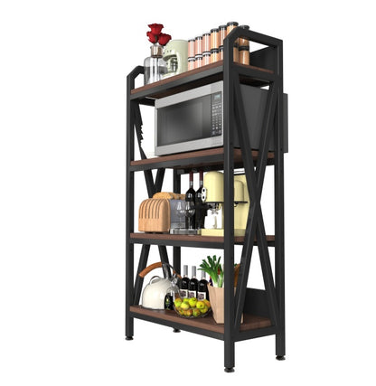 56.30'' Bakers Rack 4-Level Storage Shelves Metal And Wooden Kitchen Shelves, Kitchen Organizers And Storage, For Garage, Pantry, Bathroom, Closet ,33.50'' Length