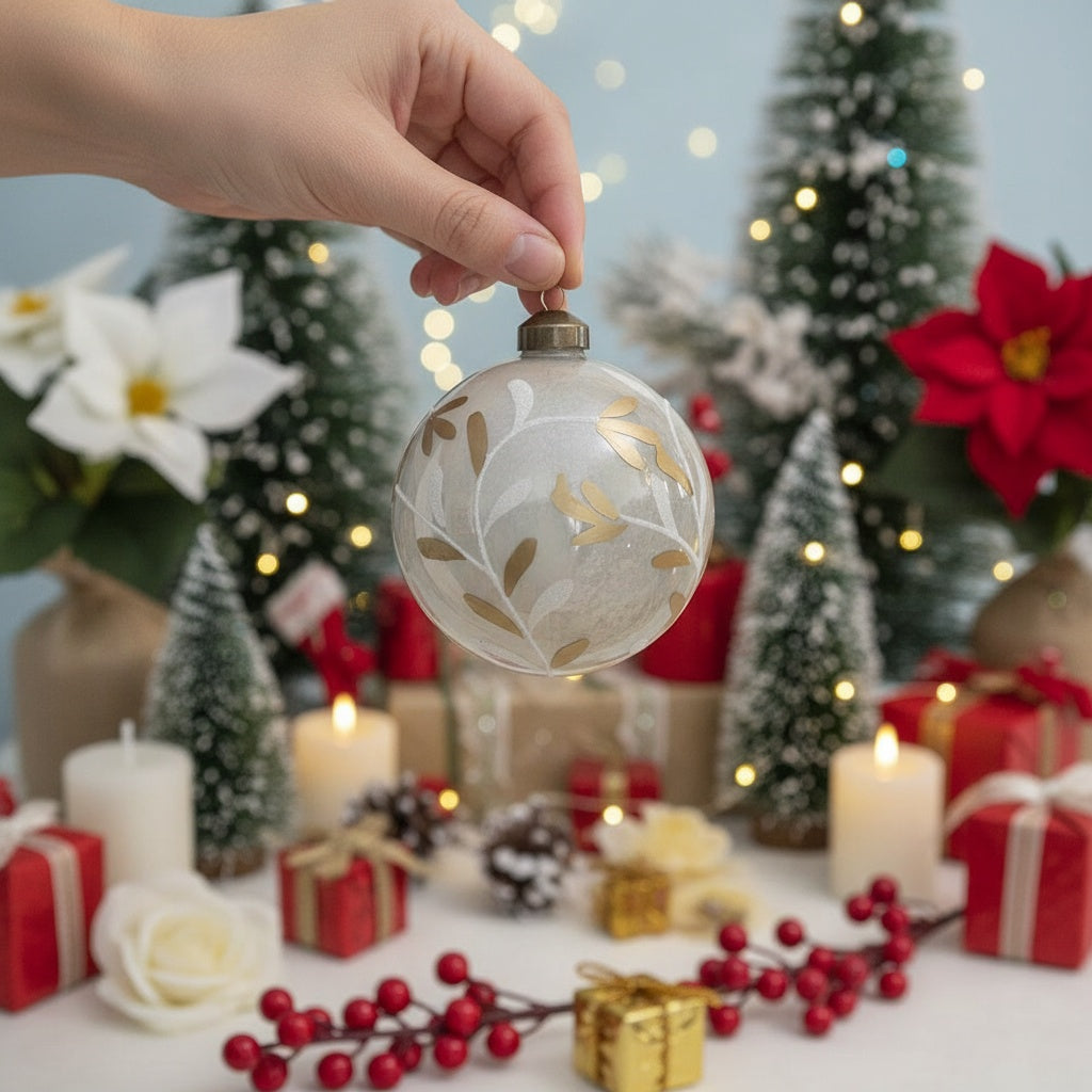 6PCS Set 3.9in Christmas Glass Ball Ornaments Holiday Tree Hanging Decor Home Party Baubles