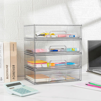 12.1in 30.7cm W Clear Stackable Storage Drawers,2 Pack Acrylic Plastic Organizers Bins For Makeup Palettes, Cosmetics, And Beauty Supplies,Ideal For Vanity, Bathroom,Cabinet,Desk Organization