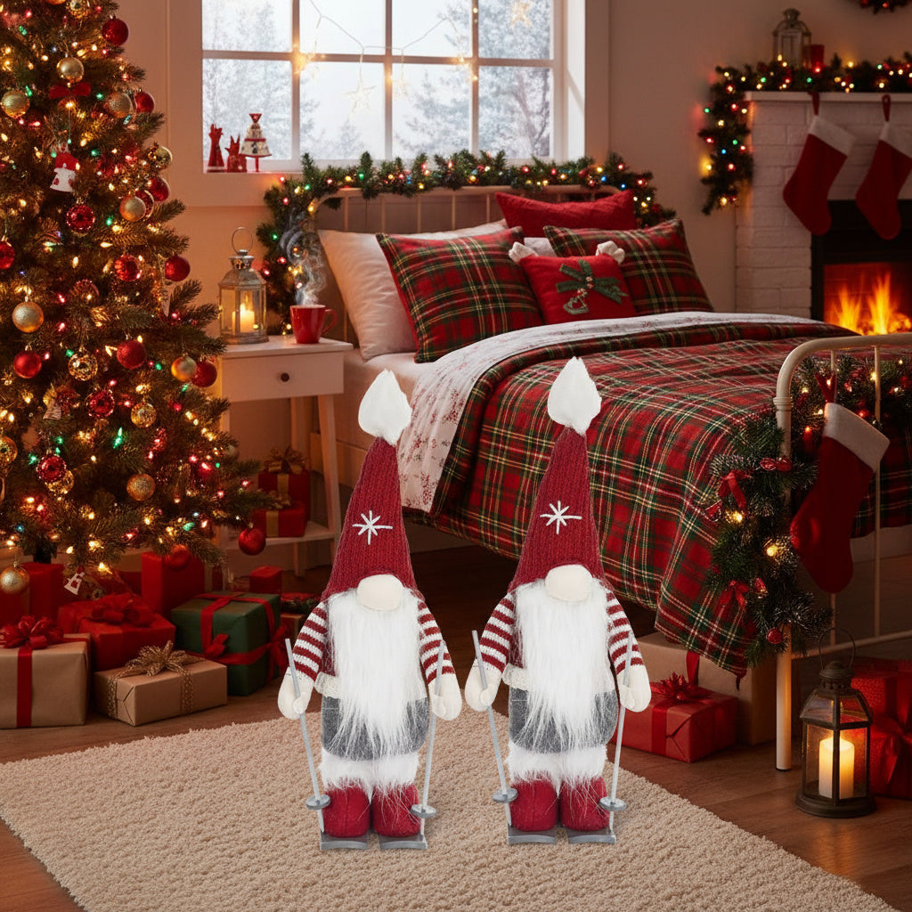 2PCS Set Christmas Gnome Decorations 5.9x4.5x15in Adorable Holiday Tabletop Ornaments Perfect For Party Gifts & Home Display