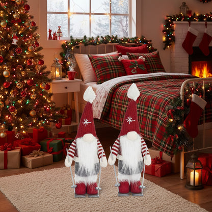 2PCS Set Christmas Gnome Decorations 5.9x4.5x15in Adorable Holiday Tabletop Ornaments Perfect For Party Gifts & Home Display