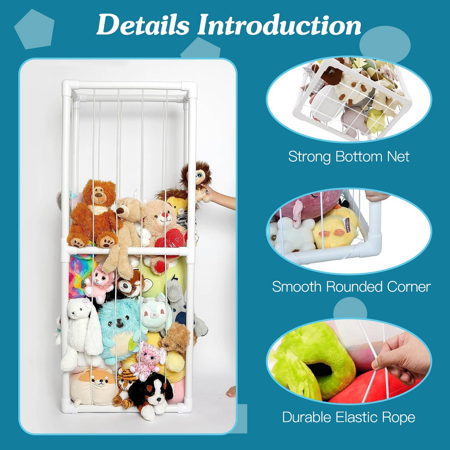 1Pc Stuffed Animal Storage PVC Plush Organizer Shelf Plush Stuffed Animal Holder Standing Kids Toy Storage Cage With Elastic Band For Nursery Play Room Bedroom