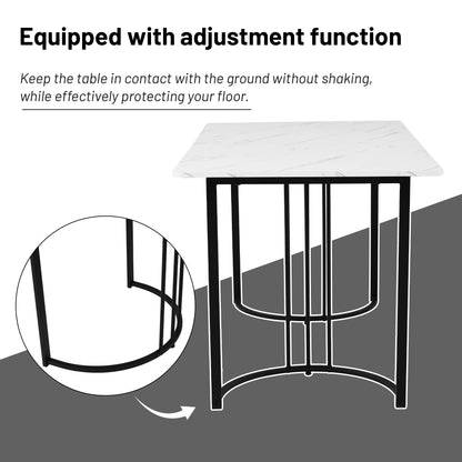 140 X 80cm Dining Table, 1-pcs Modern Kitchen Table, Metal Frame Rectangular Dining Table In Modern Marble Pattern Kitchen Table With Adjustable Feet For Dining Room Living Room, White Black