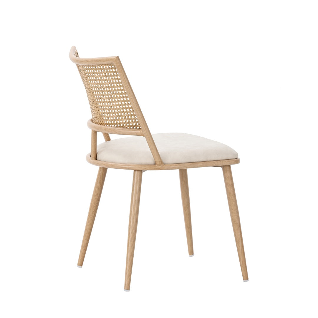 Set Of 6, PU Seat, Rattan Backrest, Bamboo Kitchen Chair With Imitation Rattan Backrest And Retro Side Armchair, Suitable For Home, Restaurant, Living Room, Cafe,beige