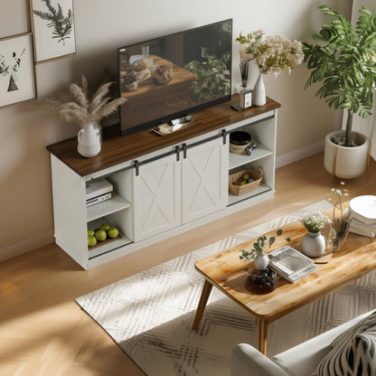65-inch Solid Wood TV Cabinet With Double-layer Storage Space Sliding Door, Modern Living Room Furniture