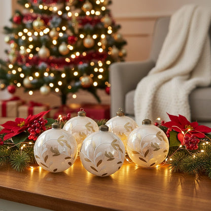 6PCS Set 3.9in Christmas Glass Ball Ornaments Holiday Tree Hanging Decor Home Party Baubles