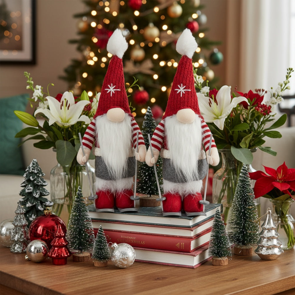 2PCS Set Christmas Gnome Decorations 5.9x4.5x15in Adorable Holiday Tabletop Ornaments Perfect For Party Gifts & Home Display