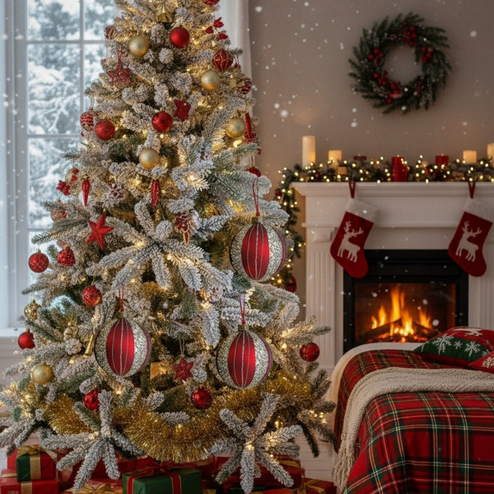 4PCS Set 4.7in Christmas Glass Ball Ornaments Tree Hanging Holiday Decor Party Supplies