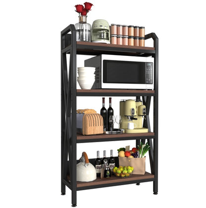 56.30'' Bakers Rack 4-Level Storage Shelves Metal And Wooden Kitchen Shelves, Kitchen Organizers And Storage, For Garage, Pantry, Bathroom, Closet ,33.50'' Length